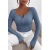 imagePRETTYGARDEN Womens 2026 Fall Long Sleeve Henley T Shirts Button Ribbed Knit Slim Fit Basic Tops Blouse Casual OutfitsBlue Grey