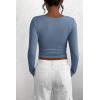 imagePRETTYGARDEN Womens 2026 Fall Long Sleeve Henley T Shirts Button Ribbed Knit Slim Fit Basic Tops Blouse Casual OutfitsBlue Grey