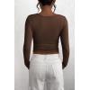 imagePRETTYGARDEN Womens 2026 Fall Long Sleeve Henley T Shirts Button Ribbed Knit Slim Fit Basic Tops Blouse Casual OutfitsCoffee