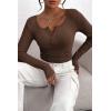 imagePRETTYGARDEN Womens 2026 Fall Long Sleeve Henley T Shirts Button Ribbed Knit Slim Fit Basic Tops Blouse Casual OutfitsCoffee