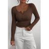 imagePRETTYGARDEN Womens 2026 Fall Long Sleeve Henley T Shirts Button Ribbed Knit Slim Fit Basic Tops Blouse Casual OutfitsCoffee