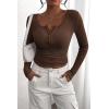 imagePRETTYGARDEN Womens 2026 Fall Long Sleeve Henley T Shirts Button Ribbed Knit Slim Fit Basic Tops Blouse Casual OutfitsCoffee