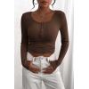 imagePRETTYGARDEN Womens 2026 Fall Long Sleeve Henley T Shirts Button Ribbed Knit Slim Fit Basic Tops Blouse Casual OutfitsCoffee