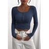 imagePRETTYGARDEN Womens 2026 Fall Long Sleeve Henley T Shirts Button Ribbed Knit Slim Fit Basic Tops Blouse Casual OutfitsDark Blue