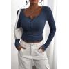 imagePRETTYGARDEN Womens 2026 Fall Long Sleeve Henley T Shirts Button Ribbed Knit Slim Fit Basic Tops Blouse Casual OutfitsDark Blue