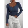 imagePRETTYGARDEN Womens 2026 Fall Long Sleeve Henley T Shirts Button Ribbed Knit Slim Fit Basic Tops Blouse Casual OutfitsDark Blue