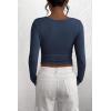 imagePRETTYGARDEN Womens 2026 Fall Long Sleeve Henley T Shirts Button Ribbed Knit Slim Fit Basic Tops Blouse Casual OutfitsDark Blue