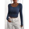 imagePRETTYGARDEN Womens 2026 Fall Long Sleeve Henley T Shirts Button Ribbed Knit Slim Fit Basic Tops Blouse Casual OutfitsDark Blue