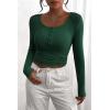 imagePRETTYGARDEN Womens 2026 Fall Long Sleeve Henley T Shirts Button Ribbed Knit Slim Fit Basic Tops Blouse Casual OutfitsDark Green