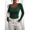 imagePRETTYGARDEN Womens 2026 Fall Long Sleeve Henley T Shirts Button Ribbed Knit Slim Fit Basic Tops Blouse Casual OutfitsDark Green