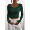imagePRETTYGARDEN Womens 2026 Fall Long Sleeve Henley T Shirts Button Ribbed Knit Slim Fit Basic Tops Blouse Casual OutfitsDark Green