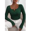 imagePRETTYGARDEN Womens 2026 Fall Long Sleeve Henley T Shirts Button Ribbed Knit Slim Fit Basic Tops Blouse Casual OutfitsDark Green