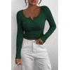 imagePRETTYGARDEN Womens 2026 Fall Long Sleeve Henley T Shirts Button Ribbed Knit Slim Fit Basic Tops Blouse Casual OutfitsDark Green