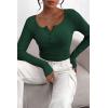 imagePRETTYGARDEN Womens 2026 Fall Long Sleeve Henley T Shirts Button Ribbed Knit Slim Fit Basic Tops Blouse Casual OutfitsDark Green