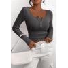 imagePRETTYGARDEN Womens 2026 Fall Long Sleeve Henley T Shirts Button Ribbed Knit Slim Fit Basic Tops Blouse Casual OutfitsDark Grey