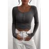 imagePRETTYGARDEN Womens 2026 Fall Long Sleeve Henley T Shirts Button Ribbed Knit Slim Fit Basic Tops Blouse Casual OutfitsDark Grey
