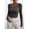 imagePRETTYGARDEN Womens 2026 Fall Long Sleeve Henley T Shirts Button Ribbed Knit Slim Fit Basic Tops Blouse Casual OutfitsDark Grey