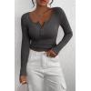 imagePRETTYGARDEN Womens 2026 Fall Long Sleeve Henley T Shirts Button Ribbed Knit Slim Fit Basic Tops Blouse Casual OutfitsDark Grey