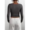 imagePRETTYGARDEN Womens 2026 Fall Long Sleeve Henley T Shirts Button Ribbed Knit Slim Fit Basic Tops Blouse Casual OutfitsDark Grey