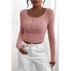 imagePRETTYGARDEN Womens 2026 Fall Long Sleeve Henley T Shirts Button Ribbed Knit Slim Fit Basic Tops Blouse Casual OutfitsDusty Pink