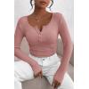 imagePRETTYGARDEN Womens 2026 Fall Long Sleeve Henley T Shirts Button Ribbed Knit Slim Fit Basic Tops Blouse Casual OutfitsDusty Pink
