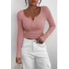 imagePRETTYGARDEN Womens 2026 Fall Long Sleeve Henley T Shirts Button Ribbed Knit Slim Fit Basic Tops Blouse Casual OutfitsDusty Pink