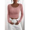 imagePRETTYGARDEN Womens 2026 Fall Long Sleeve Henley T Shirts Button Ribbed Knit Slim Fit Basic Tops Blouse Casual OutfitsDusty Pink