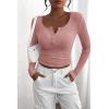 imagePRETTYGARDEN Womens 2026 Fall Long Sleeve Henley T Shirts Button Ribbed Knit Slim Fit Basic Tops Blouse Casual OutfitsDusty Pink