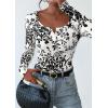 imagePRETTYGARDEN Womens 2026 Fall Long Sleeve Henley T Shirts Button Ribbed Knit Slim Fit Basic Tops Blouse Casual OutfitsFloral Black