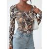 imagePRETTYGARDEN Womens 2026 Fall Long Sleeve Henley T Shirts Button Ribbed Knit Slim Fit Basic Tops Blouse Casual OutfitsFloral Khaki