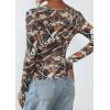 imagePRETTYGARDEN Womens 2026 Fall Long Sleeve Henley T Shirts Button Ribbed Knit Slim Fit Basic Tops Blouse Casual OutfitsFloral Khaki
