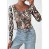 imagePRETTYGARDEN Womens 2026 Fall Long Sleeve Henley T Shirts Button Ribbed Knit Slim Fit Basic Tops Blouse Casual OutfitsFloral Khaki