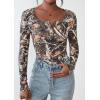 imagePRETTYGARDEN Womens 2026 Fall Long Sleeve Henley T Shirts Button Ribbed Knit Slim Fit Basic Tops Blouse Casual OutfitsFloral Khaki