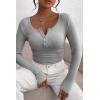 imagePRETTYGARDEN Womens 2026 Fall Long Sleeve Henley T Shirts Button Ribbed Knit Slim Fit Basic Tops Blouse Casual OutfitsGrey