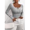 imagePRETTYGARDEN Womens 2026 Fall Long Sleeve Henley T Shirts Button Ribbed Knit Slim Fit Basic Tops Blouse Casual OutfitsGrey