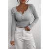 imagePRETTYGARDEN Womens 2026 Fall Long Sleeve Henley T Shirts Button Ribbed Knit Slim Fit Basic Tops Blouse Casual OutfitsGrey
