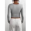 imagePRETTYGARDEN Womens 2026 Fall Long Sleeve Henley T Shirts Button Ribbed Knit Slim Fit Basic Tops Blouse Casual OutfitsGrey