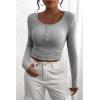 imagePRETTYGARDEN Womens 2026 Fall Long Sleeve Henley T Shirts Button Ribbed Knit Slim Fit Basic Tops Blouse Casual OutfitsGrey