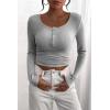 imagePRETTYGARDEN Womens 2026 Fall Long Sleeve Henley T Shirts Button Ribbed Knit Slim Fit Basic Tops Blouse Casual OutfitsGrey
