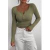 imagePRETTYGARDEN Womens 2026 Fall Long Sleeve Henley T Shirts Button Ribbed Knit Slim Fit Basic Tops Blouse Casual OutfitsGrey Green