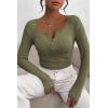 imagePRETTYGARDEN Womens 2026 Fall Long Sleeve Henley T Shirts Button Ribbed Knit Slim Fit Basic Tops Blouse Casual OutfitsGrey Green