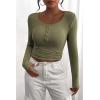 imagePRETTYGARDEN Womens 2026 Fall Long Sleeve Henley T Shirts Button Ribbed Knit Slim Fit Basic Tops Blouse Casual OutfitsGrey Green