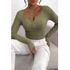 imagePRETTYGARDEN Womens 2026 Fall Long Sleeve Henley T Shirts Button Ribbed Knit Slim Fit Basic Tops Blouse Casual OutfitsGrey Green
