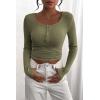 imagePRETTYGARDEN Womens 2026 Fall Long Sleeve Henley T Shirts Button Ribbed Knit Slim Fit Basic Tops Blouse Casual OutfitsGrey Green