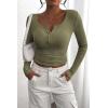 imagePRETTYGARDEN Womens 2026 Fall Long Sleeve Henley T Shirts Button Ribbed Knit Slim Fit Basic Tops Blouse Casual OutfitsGrey Green
