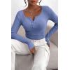 imagePRETTYGARDEN Womens 2026 Fall Long Sleeve Henley T Shirts Button Ribbed Knit Slim Fit Basic Tops Blouse Casual OutfitsHaze Blue