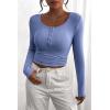 imagePRETTYGARDEN Womens 2026 Fall Long Sleeve Henley T Shirts Button Ribbed Knit Slim Fit Basic Tops Blouse Casual OutfitsHaze Blue