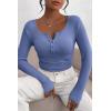 imagePRETTYGARDEN Womens 2026 Fall Long Sleeve Henley T Shirts Button Ribbed Knit Slim Fit Basic Tops Blouse Casual OutfitsHaze Blue