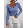 imagePRETTYGARDEN Womens 2026 Fall Long Sleeve Henley T Shirts Button Ribbed Knit Slim Fit Basic Tops Blouse Casual OutfitsHaze Blue