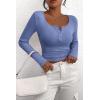 imagePRETTYGARDEN Womens 2026 Fall Long Sleeve Henley T Shirts Button Ribbed Knit Slim Fit Basic Tops Blouse Casual OutfitsHaze Blue